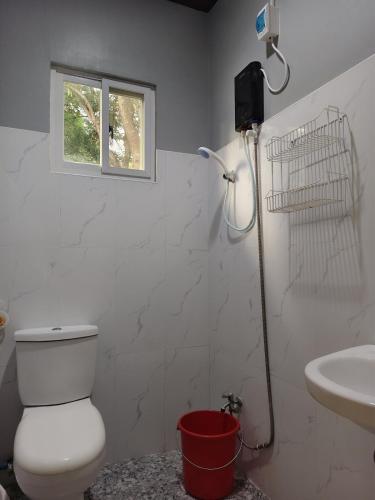 a bathroom with a toilet and a sink and a shower at Aquino Stays in Luna