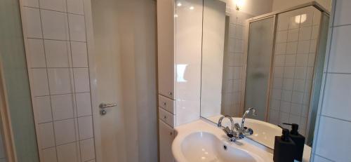 a bathroom with a sink and a mirror at Vakantiehuis Vinkeveen in Vinkeveen