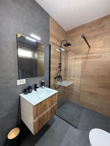 a bathroom with a sink and a shower at Arya Thermalis in Baile Felix