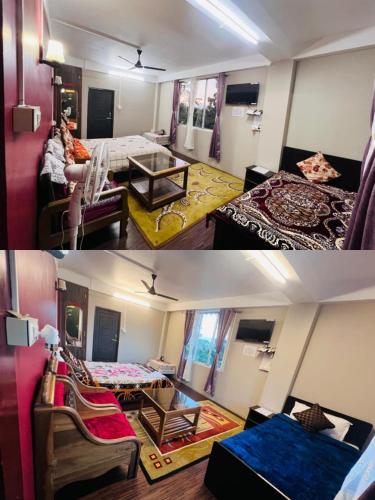 two pictures of a living room and a bedroom at Duke's RestHome in Kalimpong