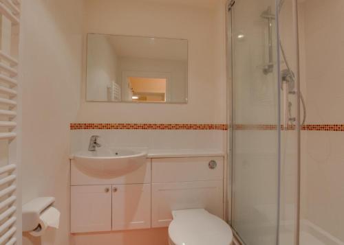 a bathroom with a toilet and a sink and a shower at 3 Bed in Caldbergh oc-ds911 in Caldbergh