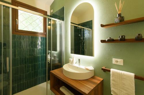 a bathroom with a sink and a shower at Hotel Baia Tartuga in Stintino