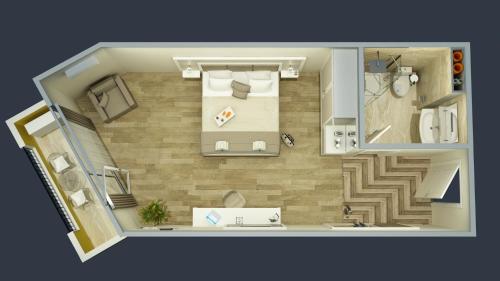 a rendering of a small apartment floor plan at Marina White Sands Beach Hotel-All Inclusive in Obzor