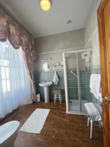 a bathroom with a shower and a sink at Ashmore House Cashel in Cashel