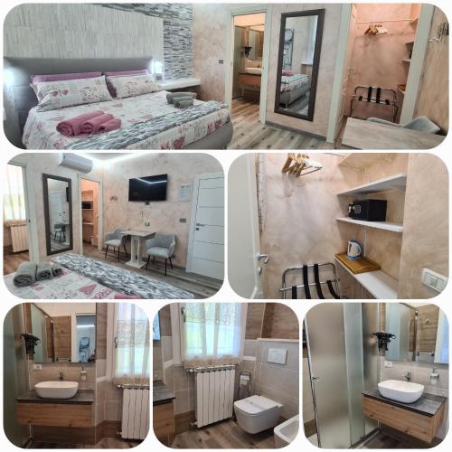 a collage of pictures of a bedroom and a bathroom at B&B Le Palme in Appiano Gentile