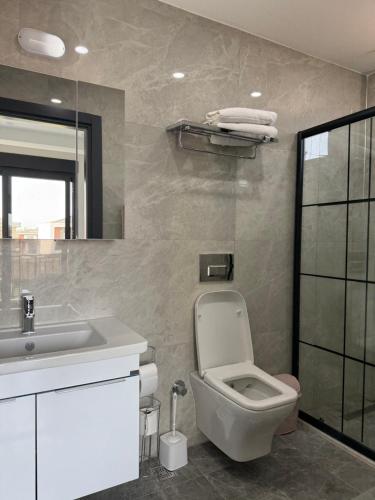 a bathroom with a toilet and a sink at Tekirova DOM Villas with Heated Pool in Kemer