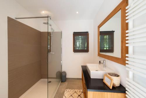 a bathroom with a sink and a shower at Maison avec jardin proche plages & village in Gassin