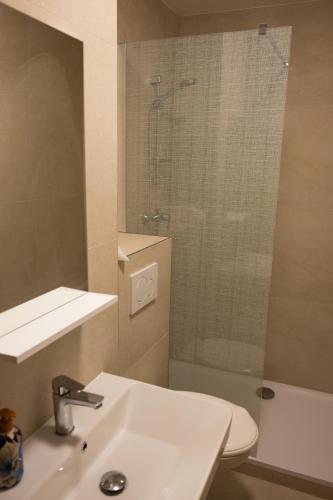 a bathroom with a sink and a toilet and a shower at Penzion nad Halou in Lázně Kynžvart