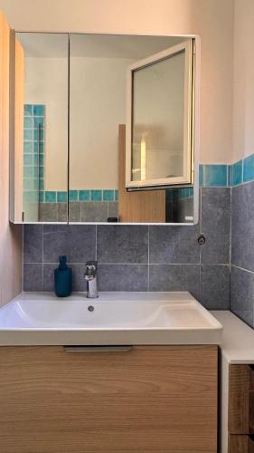 a bathroom with a sink and a mirror at Villa Horizon in Nice