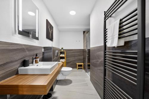 a bathroom with a sink and a toilet at JUNIPRO Apartments Bostalsee in Bosen-Eckelhausen
