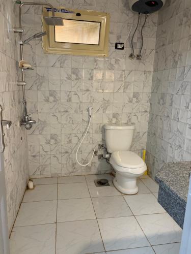 a bathroom with a toilet and a shower at Zalooma House I Beachfront Hostel Dahab in Dahab