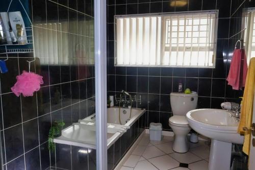 a bathroom with a toilet and a tub and a sink at The Wilderness Way in Wilderness