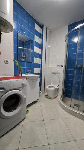 a bathroom with a washing machine and a toilet at Ceca & Dimi 2 in Gevgelija