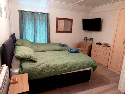 a small bedroom with two beds and a television at Royal Oak Rooms in Exeter