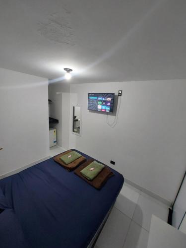 a bedroom with a bed and a tv on the wall at Pousada Caverna da Praia in Rio de Janeiro