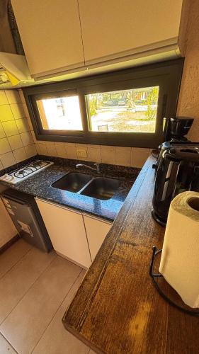 a kitchen with a counter with a sink and a window at Comarca Andina in Ciudad Lujan de Cuyo