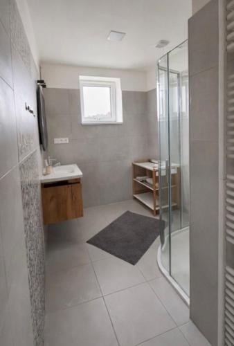 a bathroom with a shower and a sink at Apartmány Bozen Lednice in Lednice