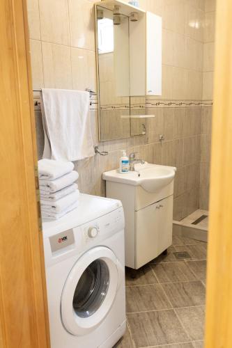 a bathroom with a washing machine and a sink at Villa Igman in Hrasnica