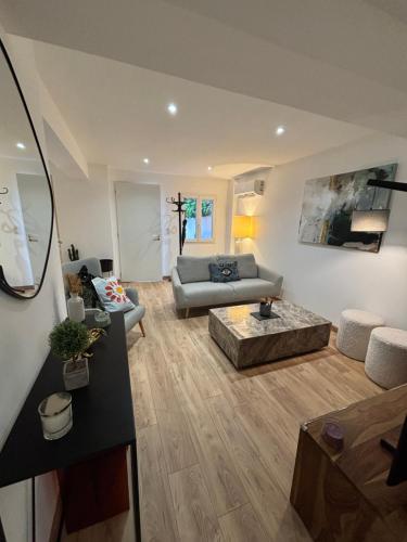 a living room with a couch and a table at Appartement Ajaccio T3 in Ajaccio
