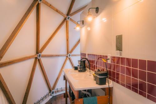 a bathroom with a sink in a room at Monakó Cabanas in Bragança Paulista