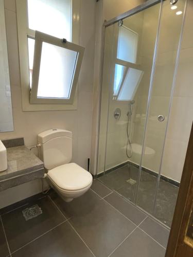 a bathroom with a toilet and a shower at Maison 7 Residence in Obour