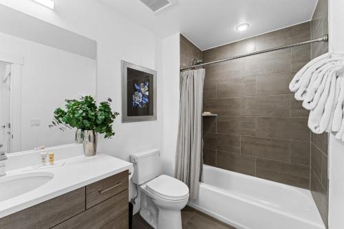 a bathroom with a toilet and a sink and a shower at Apres Shores #C13 in Silverthorne