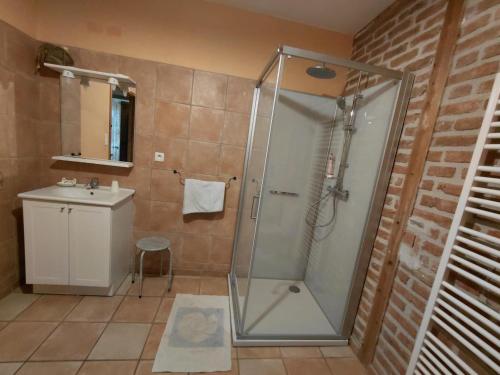 a bathroom with a shower and a sink at Gîte champêtre avec piscine et Wifi à Souvigny - FR-1-489-231 in Souvigny