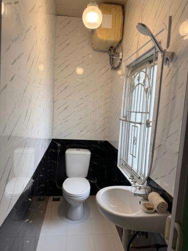 a bathroom with a white toilet and a sink at Hanoi Amie Duplex Homestay in Hanoi