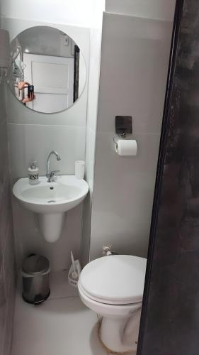 a bathroom with a toilet and a sink and a mirror at ZÜMRÜT KONAĞı in Mardin
