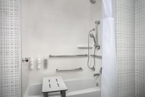 a white bathroom with a shower and a bath tub at Hampton Inn By Hilton Clanton in Clanton