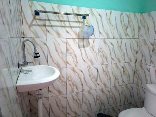 a bathroom with a sink and a toilet at Amanda Ekas Homestay in Pulau Gilkaliantan