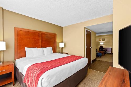 a hotel room with a large bed and a flat screen tv at Comfort Inn & Suites Lakeland North I-4 in Lakeland