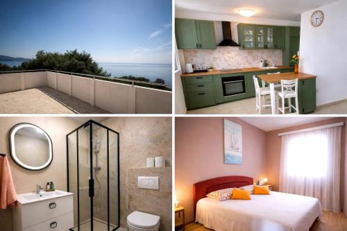 a collage of photos of a bedroom and a bathroom at Apartmani Tomic in Zavalatica