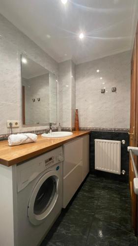 a bathroom with a washing machine and a sink at Apartamento de Toró in Llanes