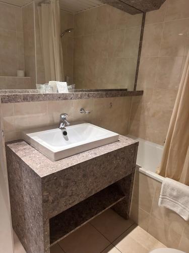 a bathroom with a sink and a bath tub at Hotel Sagitta in Geneva