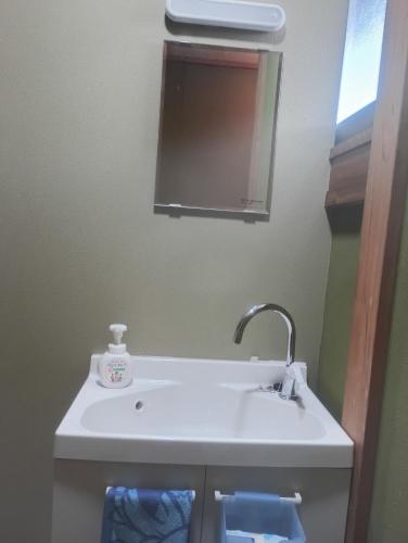 a bathroom with a white sink and a mirror at 波松の家 in Awara