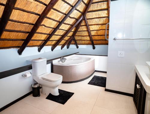 a bathroom with a toilet and a bath tub at The View Guesthouse in Nelspruit