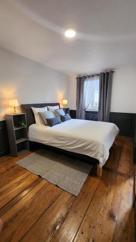 a bedroom with a large bed and a window at Charmant logement hyper centre in Sélestat