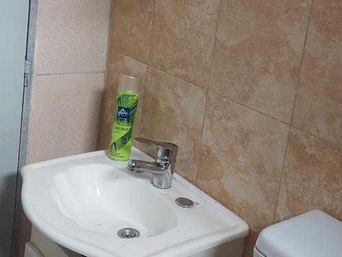 a bathroom sink with a bottle of toothpaste on it at El RINCÓN in Oberá