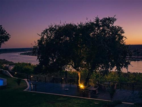 a view of a tree and a river at night at Buckler's Africa Lodge Kruger Park in Komatipoort