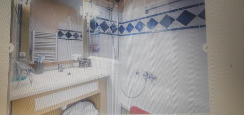 a bathroom with a shower and a sink at Ma maison près du golf in Talmont