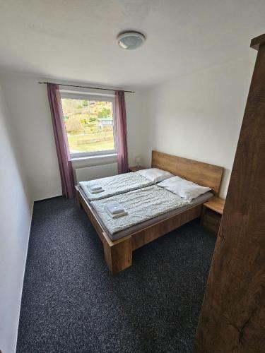 a bedroom with two beds and a window at Vlčí důl Bludov in Bludov