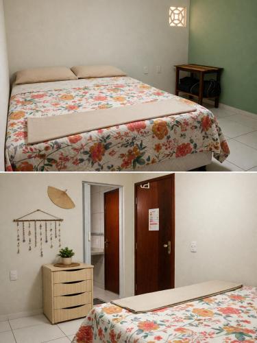 two pictures of a bedroom with a bed at Paraíso Pedra Encantada in Paracuru