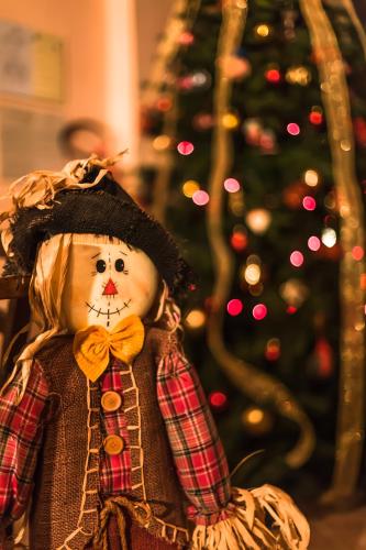 a teddy bear in front of a christmas tree at Agriturismo Il Brugnolo in Scandiano