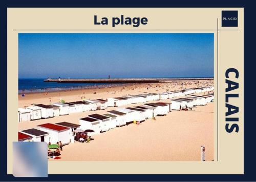a beach with many umbrellas and people on the sand at La coloc suédoise in Calais