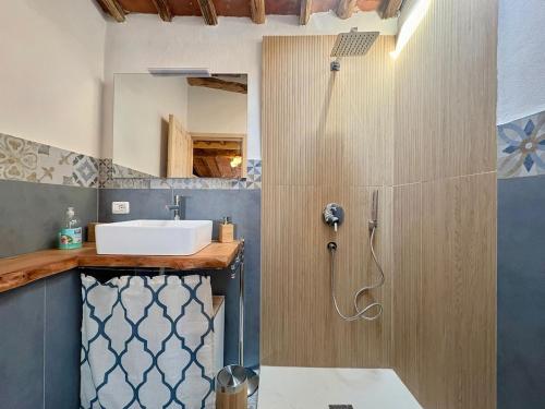 ein Badezimmer mit Dusche, Waschbecken und Duschabtrennung in der Unterkunft Rivolta home in Buti