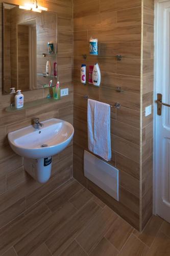 a bathroom with a sink and a mirror at Le Matine di San Teodoro in Stazione di Metaponto