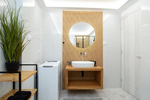 a bathroom with a sink and a mirror at Kiki's Apartments in Barbati