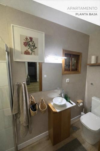 a bathroom with a sink and a toilet at Rayo Verde-Vistas al mar in Punta del Hidalgo