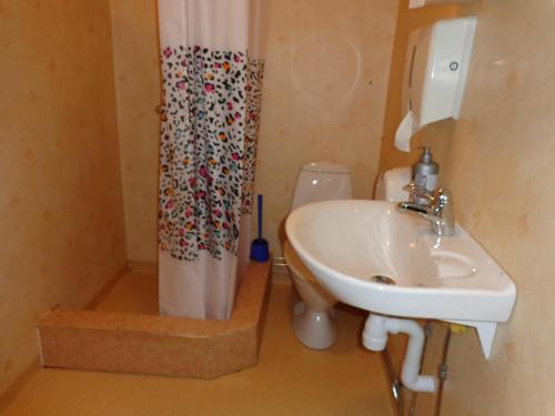 a bathroom with a sink and a shower at Målerås B&B Guesthouse in Målerås